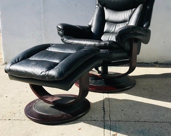 Lane Angelo Leather Black Leather Ergonomic Recliner & Ottoman