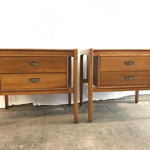 MCM Drexel Floating Night Stands A Pair Composite Line 1970s Walnut