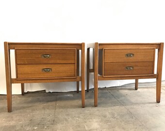 SOLD! mcm Drexel Floating Night Stands A Pair Composite Line 1970s Walnut