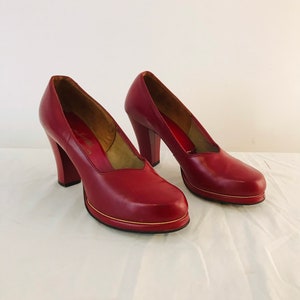 1940s Betty Page Deep Red Sz 8.5 Original Plaform High Heels Pin Up Girl Style Glamour
