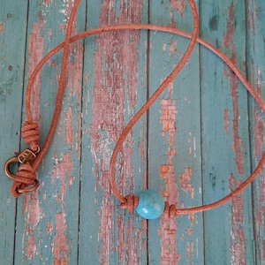 Turquoise Leather Necklace, Boho Jewelry, Leather