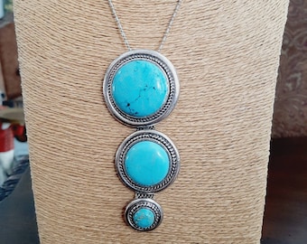 Turquoise and Silver Pendant Necklace/Southwest style