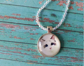 Cat Pendant Choker Necklace, Crystal Necklace, Unique gift