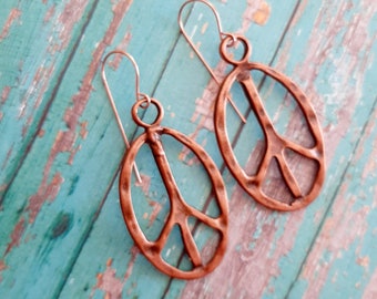 Copper Peace Sign Earrings