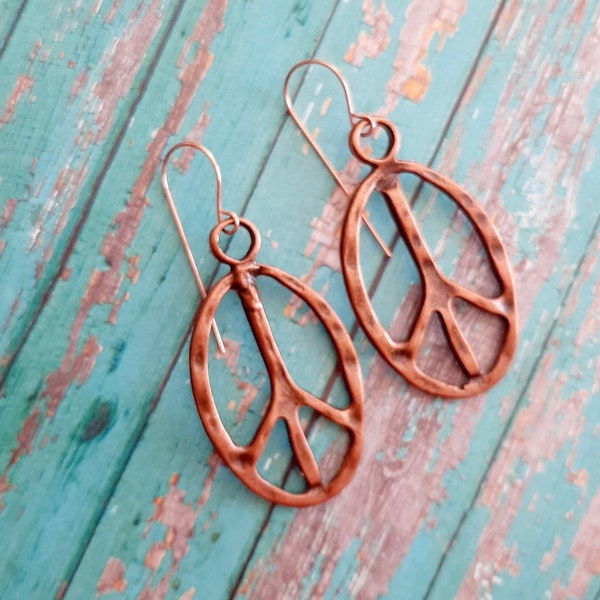 Copper Peace Sign Earrings