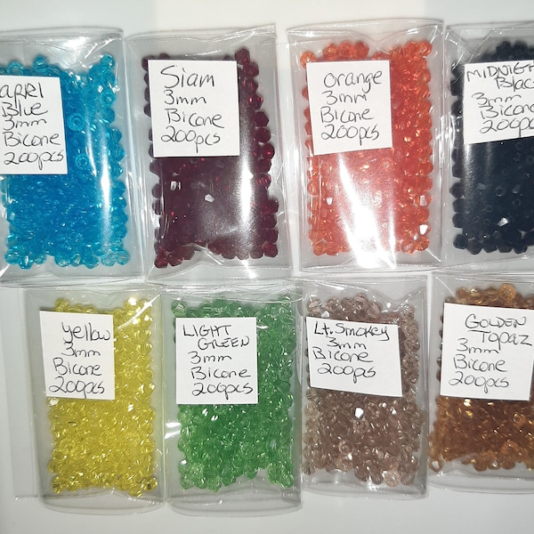 3mm Bicone 200/100 pkgs. Crystals/ Jewelry Supplies/ Compatible with swarovski, High Quality