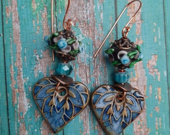 Heart Earrings, Artisan Designer Porcelain Earrings