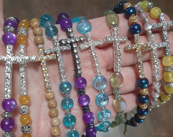 Mothers Day Gifts/Side Cross Beaded Bracelets, gemstone bracelets, great gifts