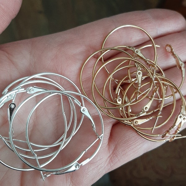 Gold/ SILVER Earring Hoops/1" & 1 1/2"/ Jewelry Supplies