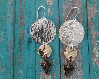 Mixed metal earrings, Vintage earrings, Rustic vibe