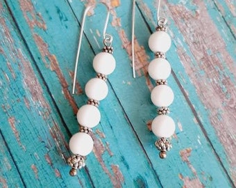 White Gemstone Dangle Earrings