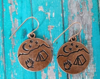 Campfire Earrings/Rustic Dangles, Copper Earrings