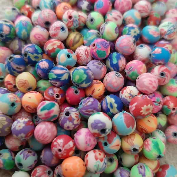 Polymer clay Beads 6mm, Mixed Colors, Craft Supplies, Jewelry Making, flowers