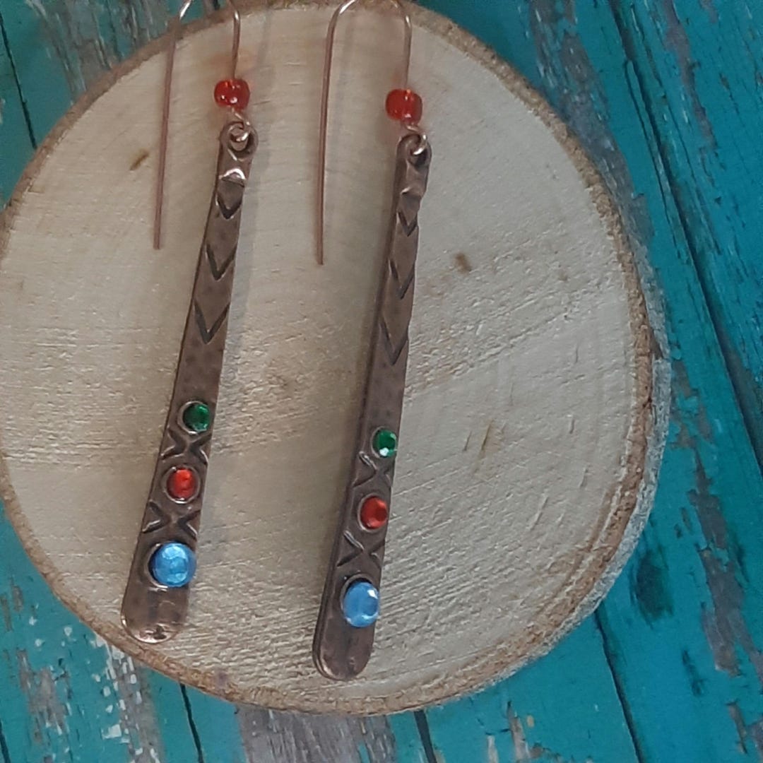 Copper Engraved Long Earrings, Rustic Style Jewelry, Great Gift - Etsy