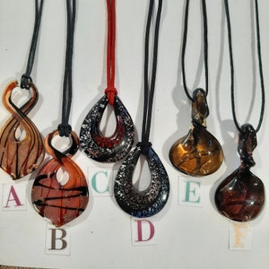 Murano Tear drop Necklaces, Geometric design Glass Pendant Necklace