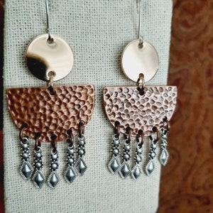 Mixed Metal Rustic Dangle Earrings, Unique Gift