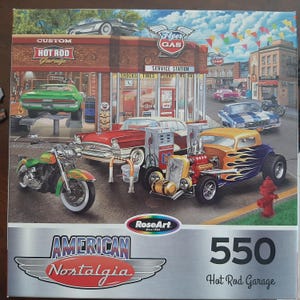 RoseArt American Nostalgia Jigsaw Puzzle - "Hot Rod Garage" 550 Pieces For Adults (18x24 In) - View #7