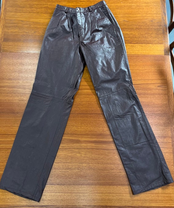 1980s Brown Leather Pants - image 1