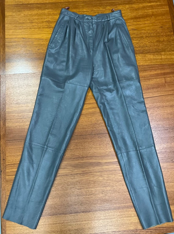 1980s Grey Genuine Leather Pants - image 1