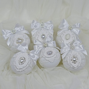 Christmas rhinestones ornaments Handmade christmas balls Christmas tree decor set White christmas Xmas decorations White silver baubles