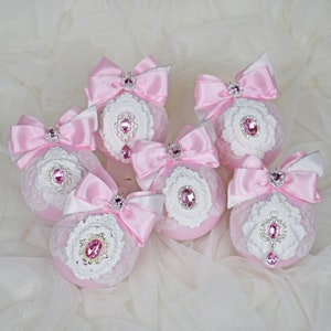 Christmas rhinestones ornaments Lace christmas ornaments Xmas ornaments set Pink christmas decoration Handmade balls  Pink silver baubles
