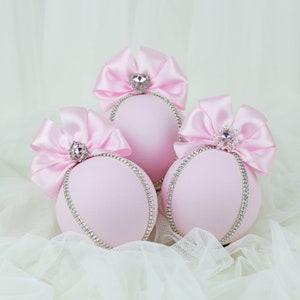 Weihnachten Strass Ornamente, Rosa Christbaumschmuck, Ornamente Set, Rosa Weihnachtsschmuck, Handgemachte Kugeln Rosa, silberne Kugeln