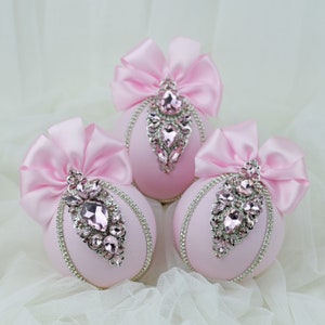 Weihnachten Strass Ornamente, rosa Weihnachtsschmuck, Weihnachtsschmuck-Set, rosa Weihnachtsdekoration, handgefertigte Kugeln rosa, silberne Kugeln