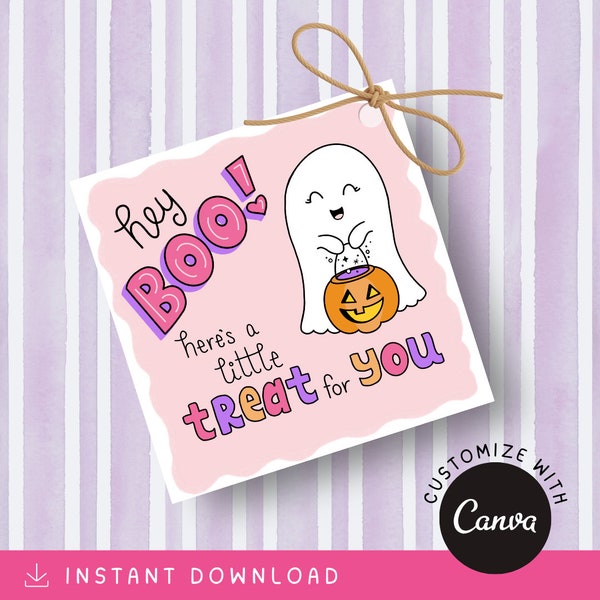 Hey Boo Halloween Customizable + Printable Gift Tags for Party Favors, Classroom Treat Bags, Cookie Bags, Boo Baskets, Trick-or-Treat Bags
