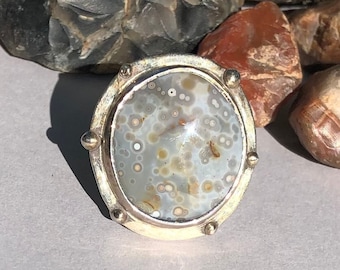 8-23 Gray Lake Superior Tube Agate Ring Sterling Silver Size 8.75
