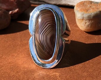 7-11 Lake Superior Shadow Agate Ring Sterling Silver Size 7.5