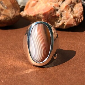 7-5 Lake Superior Agate Ring Red and White Banded Sterling Silver Size 7