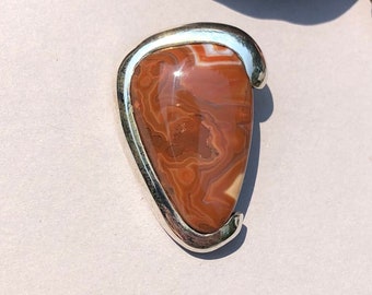 P-56 Red and White Lake Superior Agate Pendant set in .950 Sterling Silver