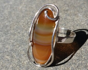 8-6 Brazil Agate Ring set in .925 Sterling Silver Brown Banded Size 8