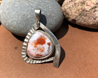 P-6 Red and White Tube Agate with Quartz Lake Superior Agate Pendant set in .950 Sterling Silver