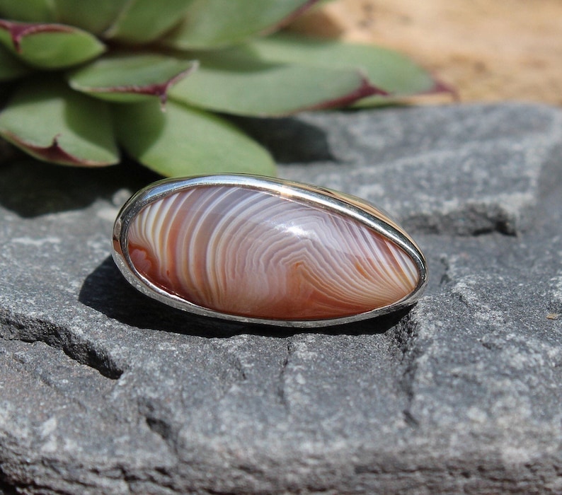 Red and White cheapest Banded Lake Superior Agate Ring set in .950 Sterling Silver Size 8.5