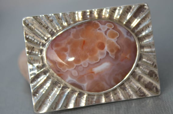 Lake Superior Tube Agate Belt Buckle Set in .950 Sterling  display picture 3