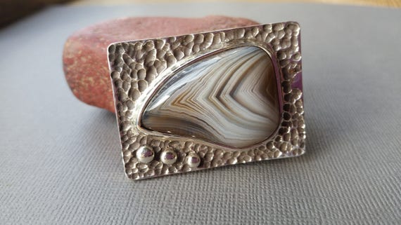 Lake Superior Agate Belt Buckle Set in .950 Sterling Silver  display picture 3