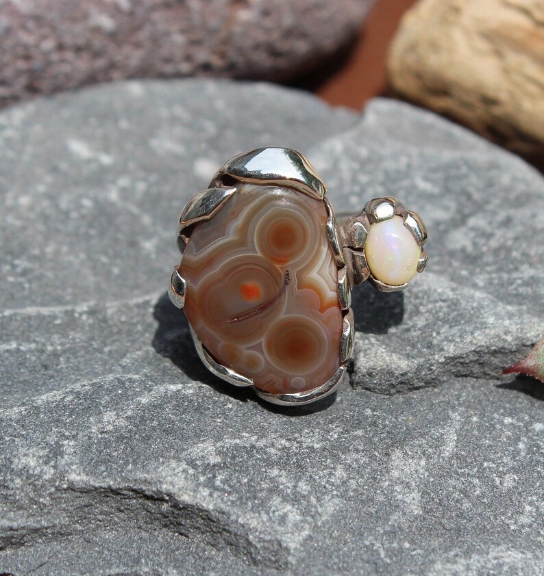 Multi Color Lake Superior Eye Agate Ring Set in .950 Sterling Etsy