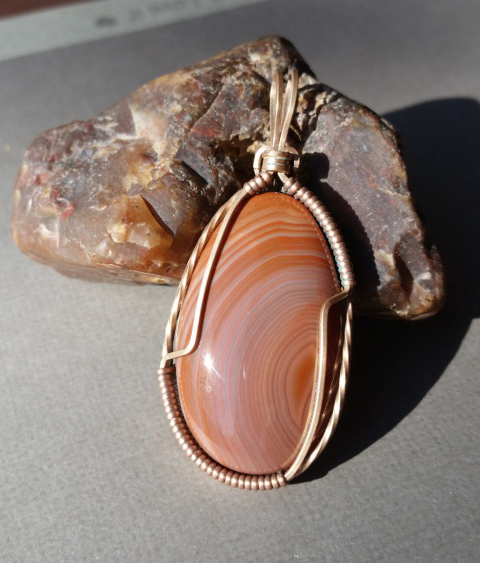 Red Banded Lake Superior Agate Pendant Set in Copper Plated Etsy UK