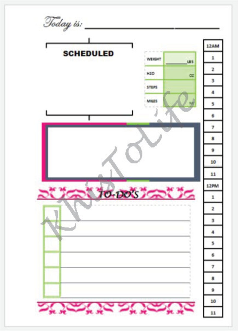 custom planner pages day on a page custom day planner template