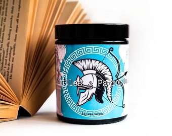 Vela de cera de soja inspirada en Aquiles y Patroclo / Vela decorativa con aroma a mitología griega para estanterías / Vela de lectura