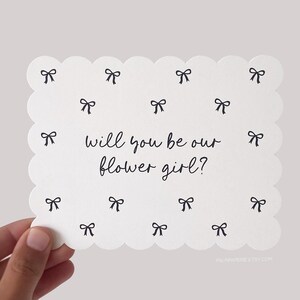 Flower Girl Proposal Card, Scalloped Flat Card with Bows