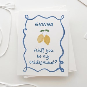 Lemon Bridesmaid proposal card, Personalized, La Dolce Vita, Be my maid matron of honor, Bridal Party Box card, Printed