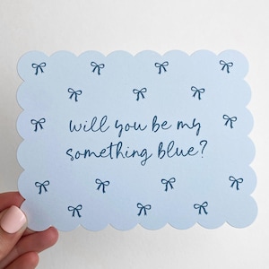Something Blue Proposal Card, Scallop Flat Card, Bows