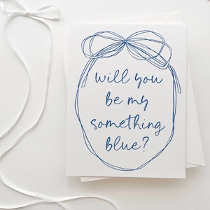 Be my something blue card, Proposal card for bridal party, blue, Printed Card