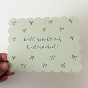 Bridesmaid Proposal Card: Sage Green, Scalloped Design for bridal party