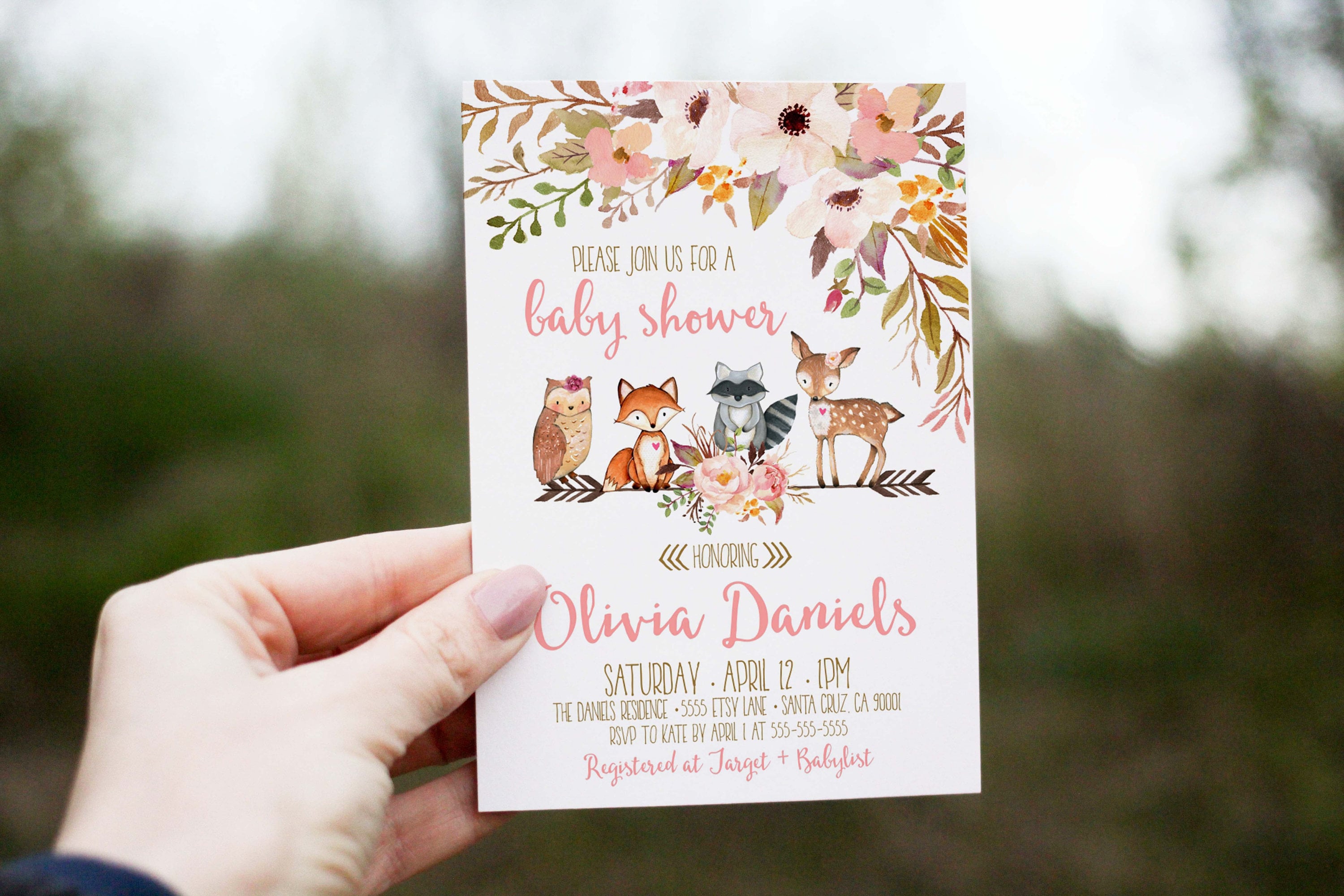 Woodland Baby Shower Invitation girl deer baby shower Etsy