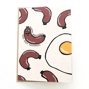Silly Sausage Birthday Card Happy Birthday Greetings Card for Kids or Big Kids Illustrated Breakfast Sausages & Eggs image 2