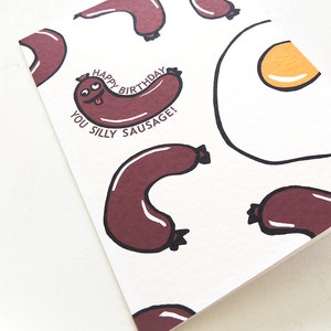 Silly Sausage Birthday Card Happy Birthday Greetings Card for Kids or Big Kids Illustrated Breakfast Sausages & Eggs image 4