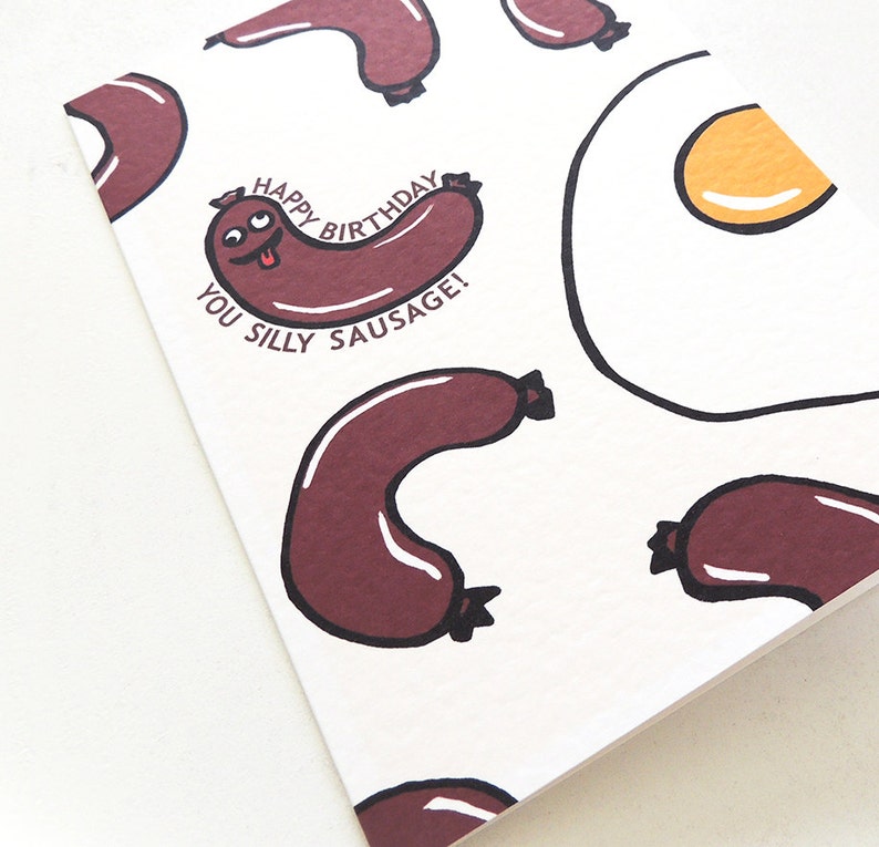 Silly Sausage Birthday Card Happy Birthday Greetings Card for Kids or Big Kids Illustrated Breakfast Sausages & Eggs image 4